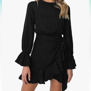 black wrap tie dress